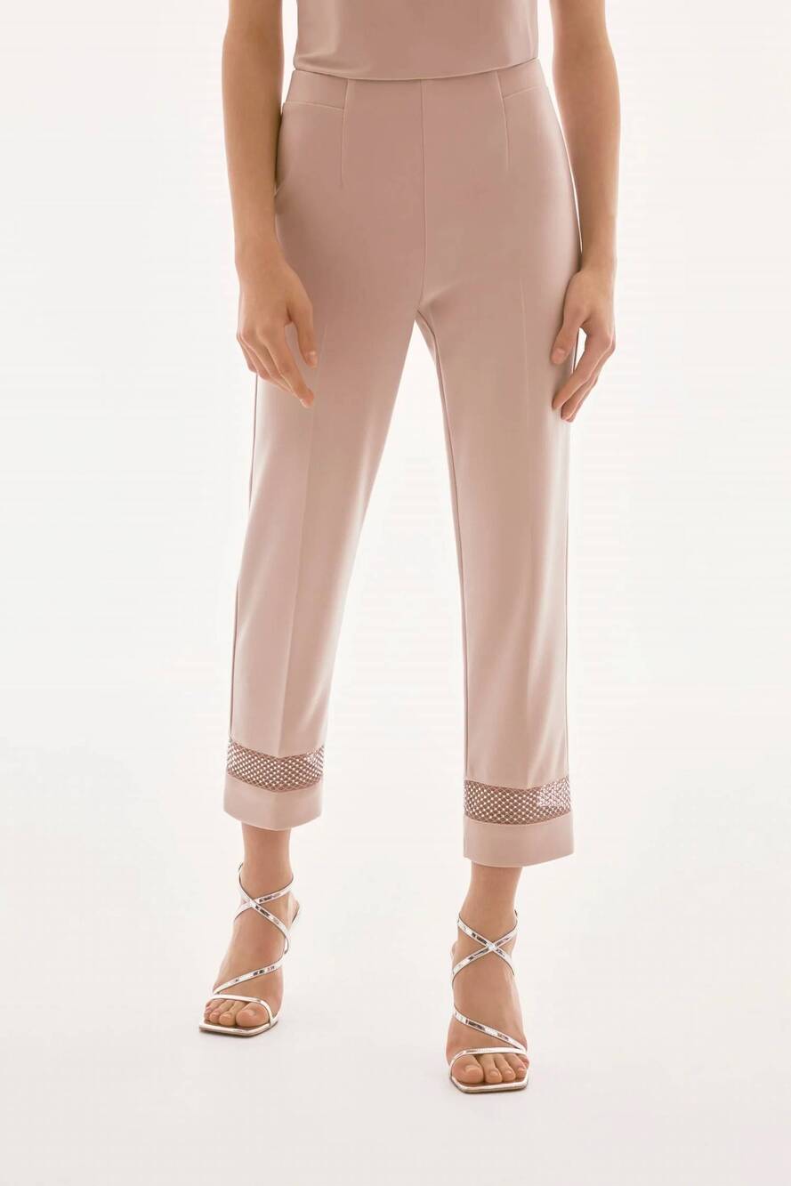 NEW JOSEPH RIBKOFF rhinestone mesh detail pant in sand